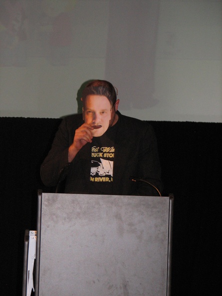 Andy B wearing a Cameron Stewart mask accepting an award for Cameron Stewart 2.JPG