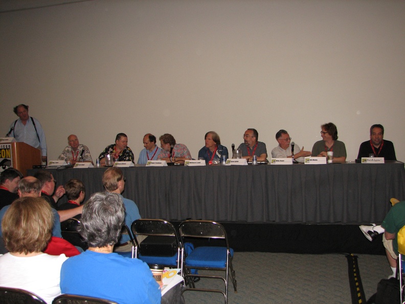 Jack Kirby Tribute Panel - Mark Evanier, Mike Towry, Scott Shaw, Barry Alfonso, Roger Freedman, William R. Lund, Steve Saffel, Mike Royer, Bill Mumy and Paul S Levine 2.JPG